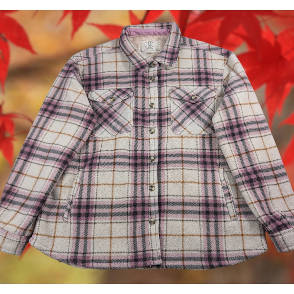 Sage Collective XL Cozy Pink Plaid Sherpa Lined Fleece Shacket Shirt Jacket